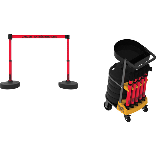 Plus Portable Barrier System Cart Package with Tray, 75' L, Metal/Plastic, Red Planification Entrepots Molloy
