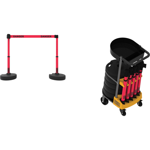 Plus Portable Barrier System Cart Package with Tray, 75' L, Metal/Plastic, Red Planification Entrepots Molloy