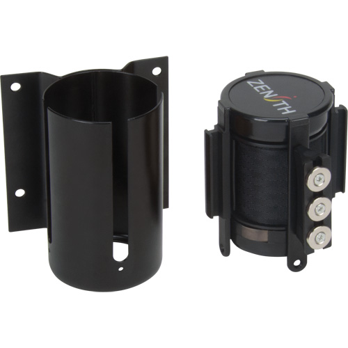 Barri&egrave;re &agrave; fixation murale avec ruban magn&eacute;tique, Acier, Fixation par vis, 12', Ruban Noir Planification Entrepots Molloy
