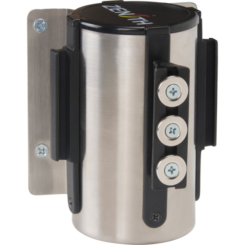 Barri&egrave;re &agrave; fixation murale avec ruban magn&eacute;tique, Acier, Fixation par vis, 12', Ruban Noir Planification Entrepots Molloy
