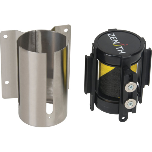 Wall Mount Barrier with Magnetic Tape, Steel, Screw Mount, 7', Black and Yellow Tape Planification Entrepots Molloy