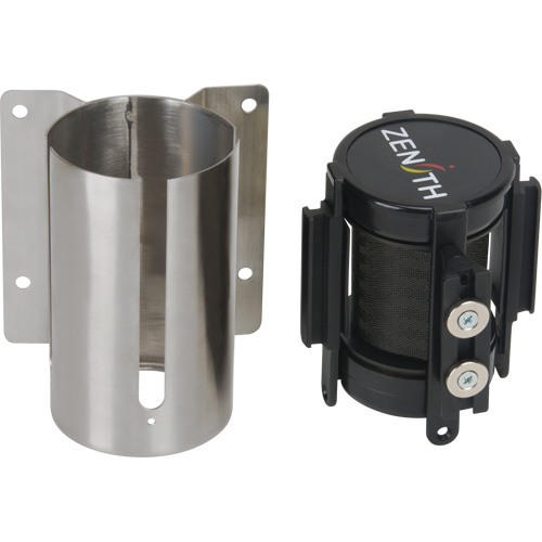 Barri&egrave;re &agrave; fixation murale avec ruban magn&eacute;tique, Acier, Fixation par vis, 7', Ruban Noir Planification Entrepots Molloy