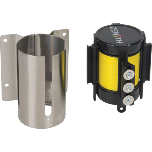Wall Mount Barrier with Magnetic Tape, Steel, Screw Mount, 12', Yellow Tape Planification Entrepots Molloy