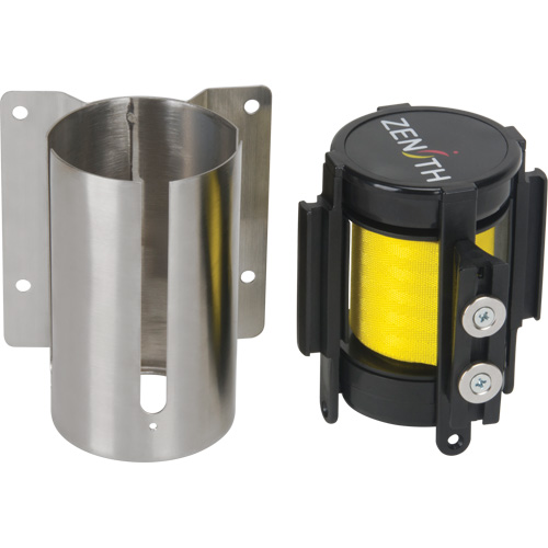 Wall Mount Barrier with Magnetic Tape, Steel, Screw Mount, 7', Yellow Tape Planification Entrepots Molloy