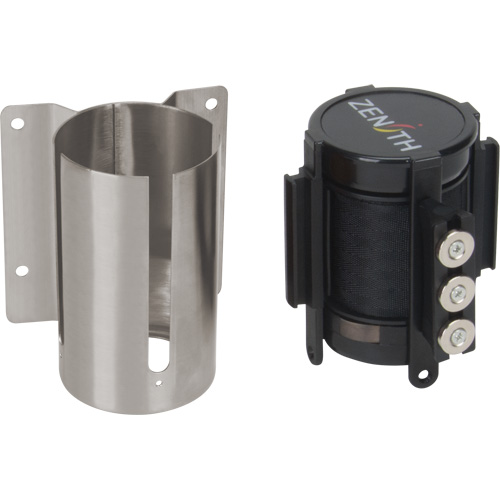 Barri&egrave;re &agrave; fixation murale avec ruban magn&eacute;tique, Acier, Fixation par vis, 12', Ruban Noir Planification Entrepots Molloy