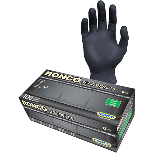 Gants d'examen jetables Sentron 6, Petit, Nitrile, 6 mils, Sans poudre, Noir, Classe 2 Planification Entrepots Molloy