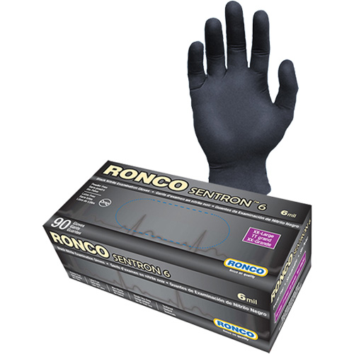 Gants d'examen jetables Sentron 6, 2T-Grand, Nitrile, 6 mils, Sans poudre, Noir, Classe 2 Planification Entrepots Molloy
