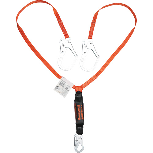 Titan Shock-Absorbing Lanyard, 6', Locking Rebar Hook Center, Locking Snap Hook Leg Ends, Polyester Planification Entrepots Molloy