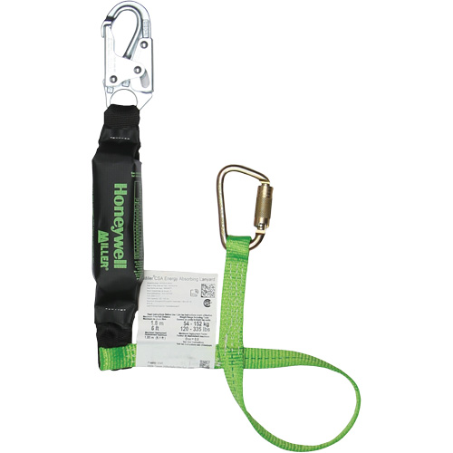 Miller&reg; HP Shock-Absorbing Lanyard, 4', Carabiner Center, Locking Snap Hook Leg Ends, Polyester Planification Entrepots Molloy