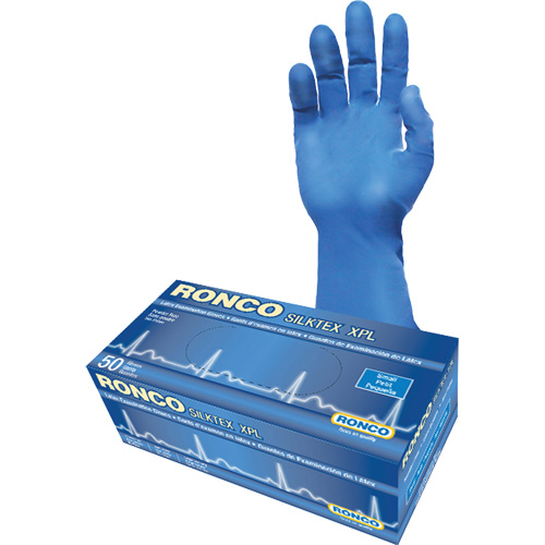 Gant d'examen extra long SilkTex XPL, Petit, Latex, 13 mils, Sans poudre, Bleu, Classe 2 Planification Entrepots Molloy
