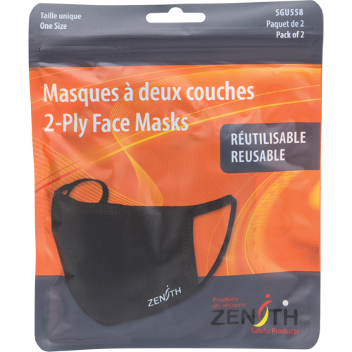 2-Ply Reusable Face Masks, Polyester, Black Planification Entrepots Molloy