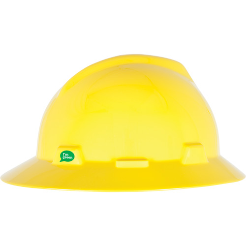 Casque de s&eacute;curit&eacute; &agrave; bord complet V-Gard GREEN avec fentes, R&eacute;pond aux normes CSA type 1, Suspension Rochet Planification Entrepots Molloy
