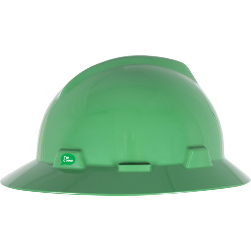 Casque de s&eacute;curit&eacute; &agrave; bord complet V-Gard GREEN avec fentes, R&eacute;pond aux normes CSA type 1, Suspension Rochet Planification Entrepots Molloy