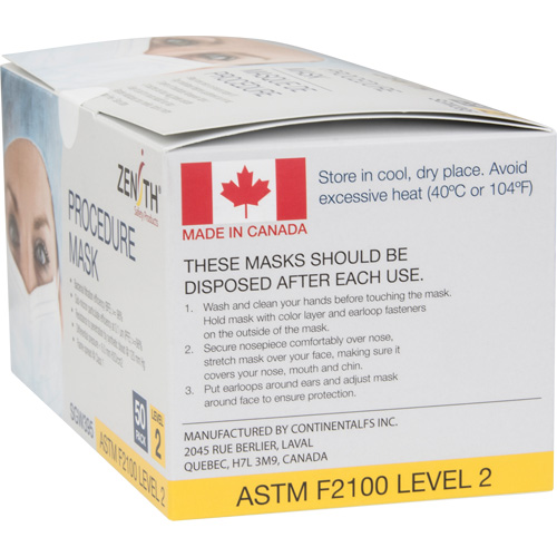 Masques d'intervention jetables, ASTM F2100 Niveau 2, Classe 1 Planification Entrepots Molloy