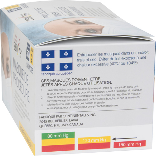 Masques d'intervention jetables, ASTM F2100 Niveau 2, Classe 1 Planification Entrepots Molloy