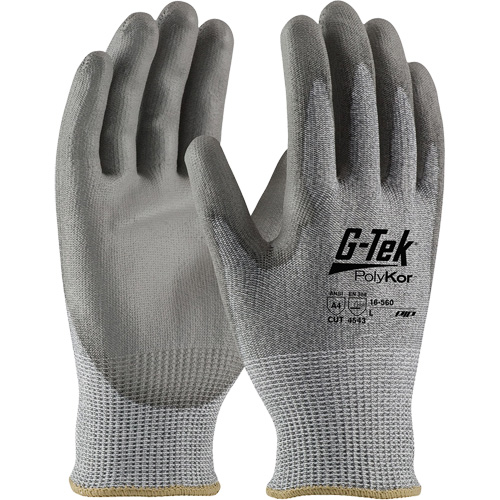 Gants r&eacute;sistants aux coupures G-Tek PolyKor, Taille Petit, Calibre 13, Rev&ecirc;tement Polyur&eacute;thane, Enveloppe en Poly&eacute;thyl&egrave;ne, ASTM ANSI niveau A4/EN 388 niveau 5/EN 388 niveau D Planification Entrepots Molloy