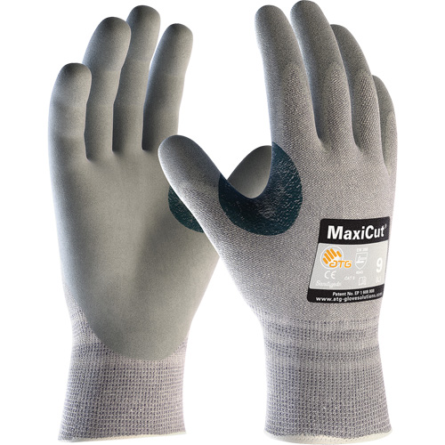 Gants r&eacute;sistants aux coupures en tricot sans coutures ATG MaxiCut 5, Taille T-petit, Calibre 13, Rev&ecirc;tement Mousse de nitrile, Enveloppe en Dyneema/Nylon, ASTM ANSI niveau A4/EN 388 niveau 4/EN 388 niveau C Planification Entrepots Molloy