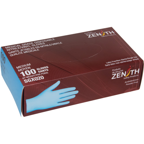 Gants tactiles jetables de calibre m&eacute;dical, Petit, Nitrile/vinyle, 4,5 mils, Sans poudre, Bleu, Classe 2 Planification Entrepots Molloy