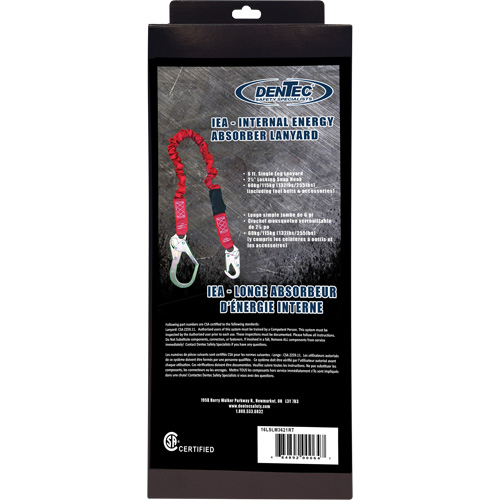 Longe amortisseuse interne ShockSorb, 6', Point d'ancrage &agrave; Crochet mousqueton, Crochet mousqueton aux jambes, Polyester Planification Entrepots Molloy