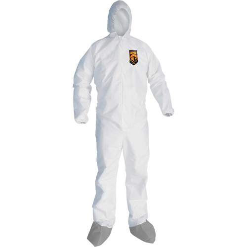Combinaison de protection contre les liquides et les particules A45 KleenGuard avec sabot antid&eacute;rapant, Grand, Gris/Blanc, Micropore Planification Entrepots Molloy