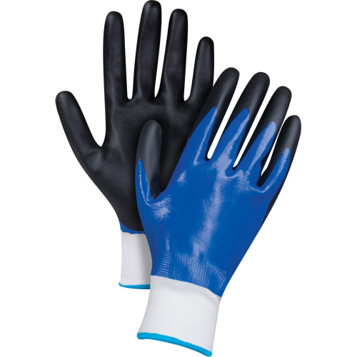 Gants enduits noir & bleu, Moyen, R&ecirc;vetement Mousse de nitrile, Calibre 15, Enveloppe en Nylon Planification Entrepots Molloy