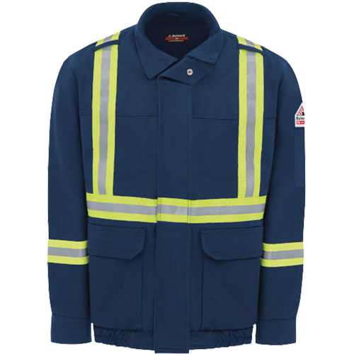 Men's Lined Bomber Jacket with Reflective Trim, Small, Navy Blue, 29 cal/cm² Planification Entrepots Molloy