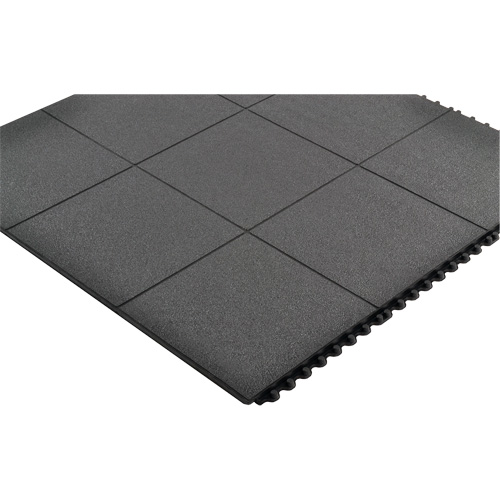 Tapis antifatigue &agrave; imbrication Cushion-Ease, Rugueux, 3' x 3' x 3/4", Noir, Caoutchouc naturel Planification Entrepots Molloy