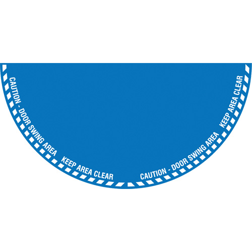 Signalisation au sol ?Caution? (attention) pour porte battante en demi-cercle, Adh&eacute;sif, Anglais avec pictogramme Planification Entrepots Molloy