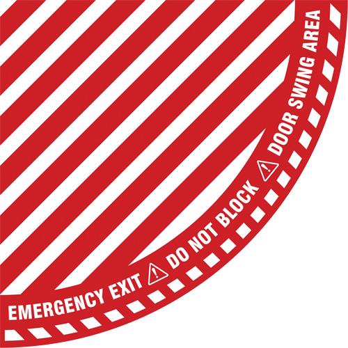 Signalisation au sol ?Emergency Exit? (sortie de secours) pour porte battante en quart de cercle, Adh&eacute;sif, Anglais avec pictogramme Planification Entrepots Molloy