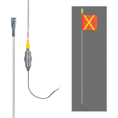 Tiges de s&eacute;curit&eacute; tout-temps de s&eacute;rie lourde avec lumi&egrave;re DEL constante Safety Whip, Fixation Ressort, Hauteur 10', Orange avec X r&eacute;fl&eacute;chissant Planification Entrepots Molloy
