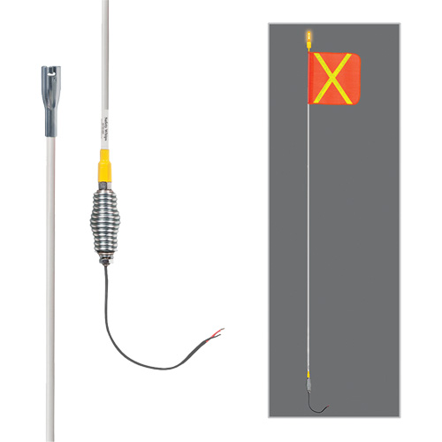Tiges de s&eacute;curit&eacute; tout-temps de s&eacute;rie lourde avec lumi&egrave;re DEL constante Safety Whip, Fixation Ressort, Hauteur 12', Orange avec X r&eacute;fl&eacute;chissant Planification Entrepots Molloy