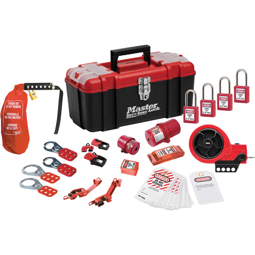 Trousse de cadenassage avec cadenas en thermoplastique de qualit&eacute; sup&eacute;rieure Zenex, Ensemble &eacute;lectrique, 21 composants compris Planification Entrepots Molloy