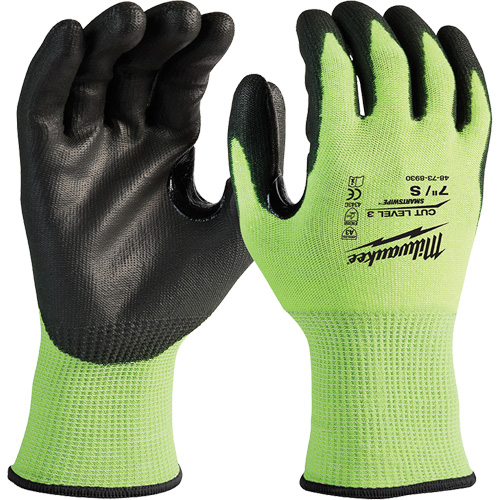 High-Visibility Cut-Resistant Gloves, Size Small, 15 Gauge, Nitrile/Polyurethane Coated, Polyethylene Shell, ANSI/ISEA 105 Level 3 Planification Entrepots Molloy