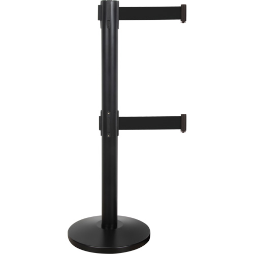 Barri&egrave;re pour le contr&ocirc;le des foules &agrave; courroie double, Acier, 35" h, Ruban Noir, Longueur du ruban 7' Planification Entrepots Molloy