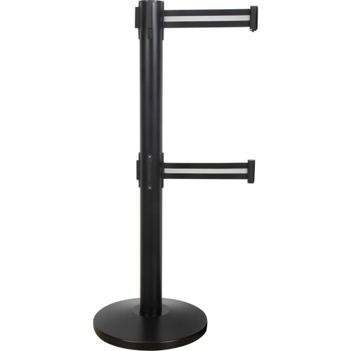 Barri&egrave;re pour le contr&ocirc;le des foules &agrave; courroie double, Acier, 35" h, Ruban Noir/Blanc, Longueur du ruban 7' Planification Entrepots Molloy