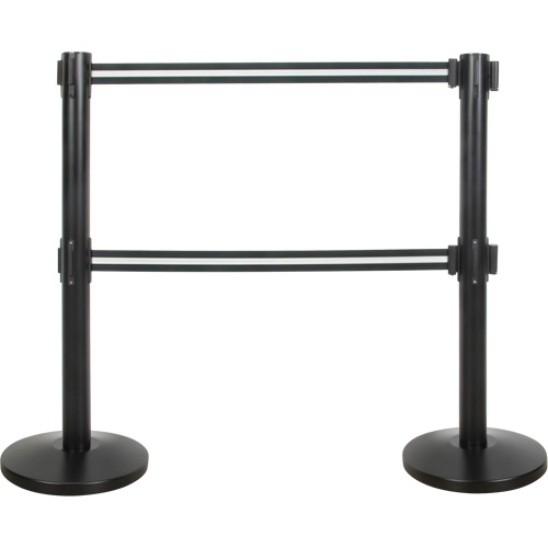 Barri&egrave;re pour le contr&ocirc;le des foules &agrave; courroie double, Acier, 35" h, Ruban Noir/Blanc, Longueur du ruban 7' Planification Entrepots Molloy
