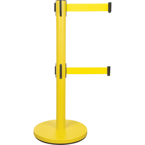 Dual Belt Crowd Control Barrier, Steel, 35" H, Yellow Tape, 7' Tape Length Planification Entrepots Molloy
