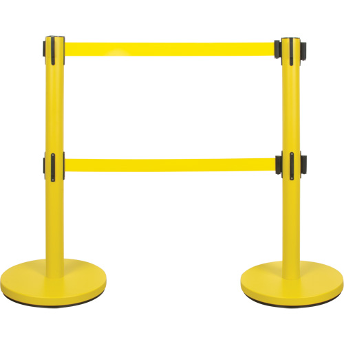 Dual Belt Crowd Control Barrier, Steel, 35" H, Yellow Tape, 7' Tape Length Planification Entrepots Molloy