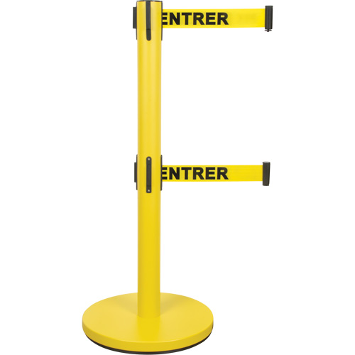 Barri&egrave;re pour le contr&ocirc;le des foules &agrave; courroie double, Acier, 35" h, Ruban Jaune, Longueur du ruban 7' Planification Entrepots Molloy