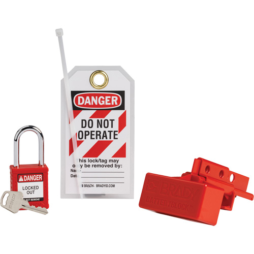 BatteryBlock Forklift Power Connector Lockout with Nylon Safety Padlock, Electrical Kit, 3 Components Planification Entrepots Molloy