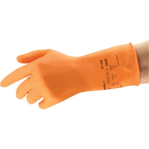 AlphaTec&reg; 87-320 Chemical-Resistant Gloves, Size 9.5, 11.8" L, Rubber Latex, Cotton/Flock-Lined Inner Lining, 17-mil Planification Entrepots Molloy
