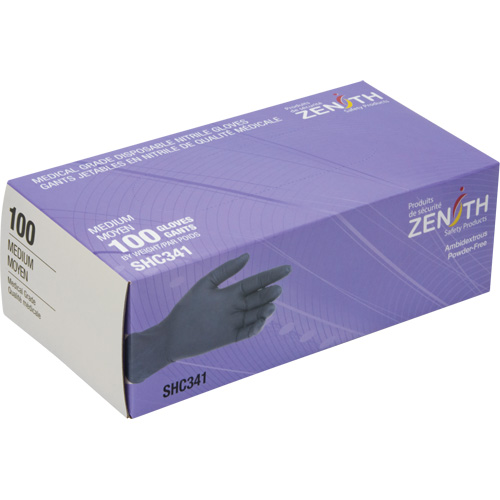 Medical Grade Disposable Gloves, Medium, Nitrile, 6-mil, Powder-Free, Black, Class 2 Planification Entrepots Molloy