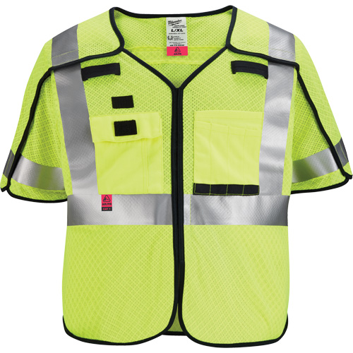 Gilet de s&eacute;curit&eacute; &agrave; maille d&eacute;tachable, Noir/Jaune lime haute visibilit&eacute;, 2T-Grand/3T-Grand Planification Entrepots Molloy