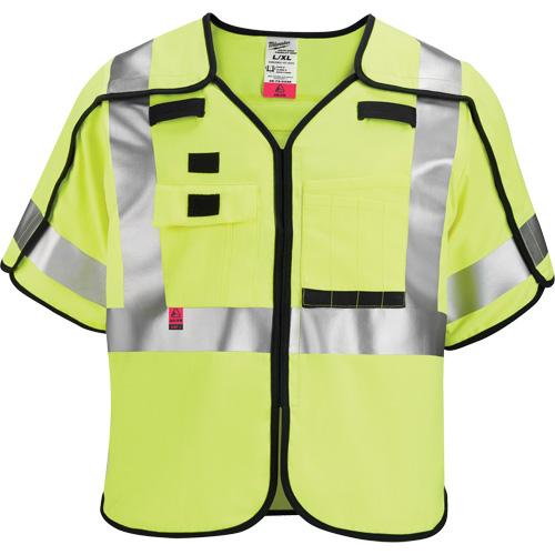 Gilet de s&eacute;curit&eacute; &agrave; maille d&eacute;tachable, Noir/Jaune lime haute visibilit&eacute;, 4T-Grand/5T-Grand Planification Entrepots Molloy