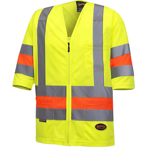 6019 Short-Sleeved Quebec Traffic Control Shirt, Polyester, X-Small, High Visibility Lime-Yellow Planification Entrepots Molloy