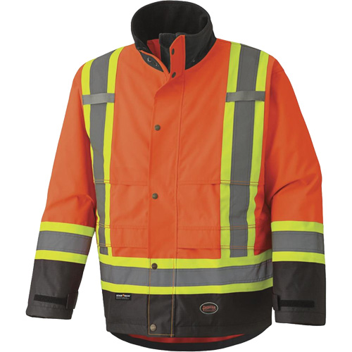 5400 300D Trilobal Ripstop Waterproof Safety Jacket, Polyester, Black/High Visibility Orange, 2X-Large Planification Entrepots Molloy