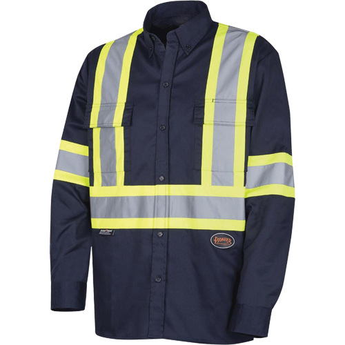 4414 Button-Down Work Shirt, Poly-Cotton, Small, Navy Blue Planification Entrepots Molloy