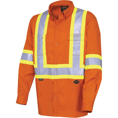 4441 Chemise de s&eacute;curit&eacute; &agrave; manches longues ultra respirante, Coton, Petit, Orange haute visibilit&eacute; Planification Entrepots Molloy