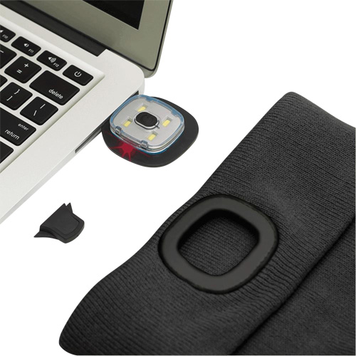 5678 Knit Toque with LED Headlight, Fleece Lining, One Size, Black Planification Entrepots Molloy