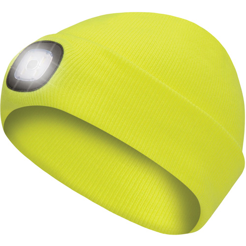 5676 Knit Toque with LED Headlight, Fleece Lining, One Size, High Visibility Yellow Planification Entrepots Molloy
